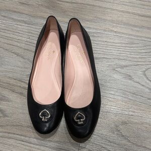 Kate Spade Black Flats with Silver Spade Detail